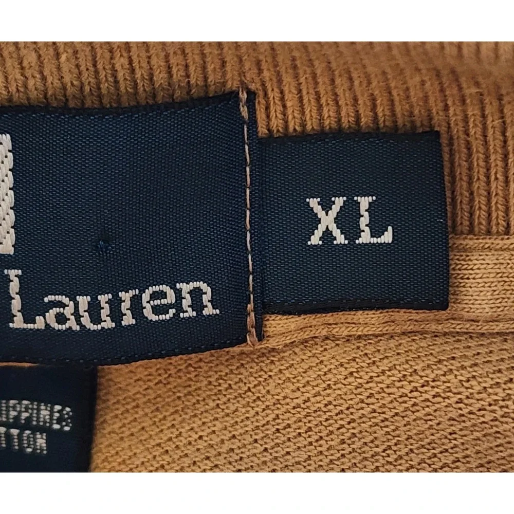 Polo Ralph Lauren Mens Tan Long Sleeve Cotton Logo Polo Shirt Size XL